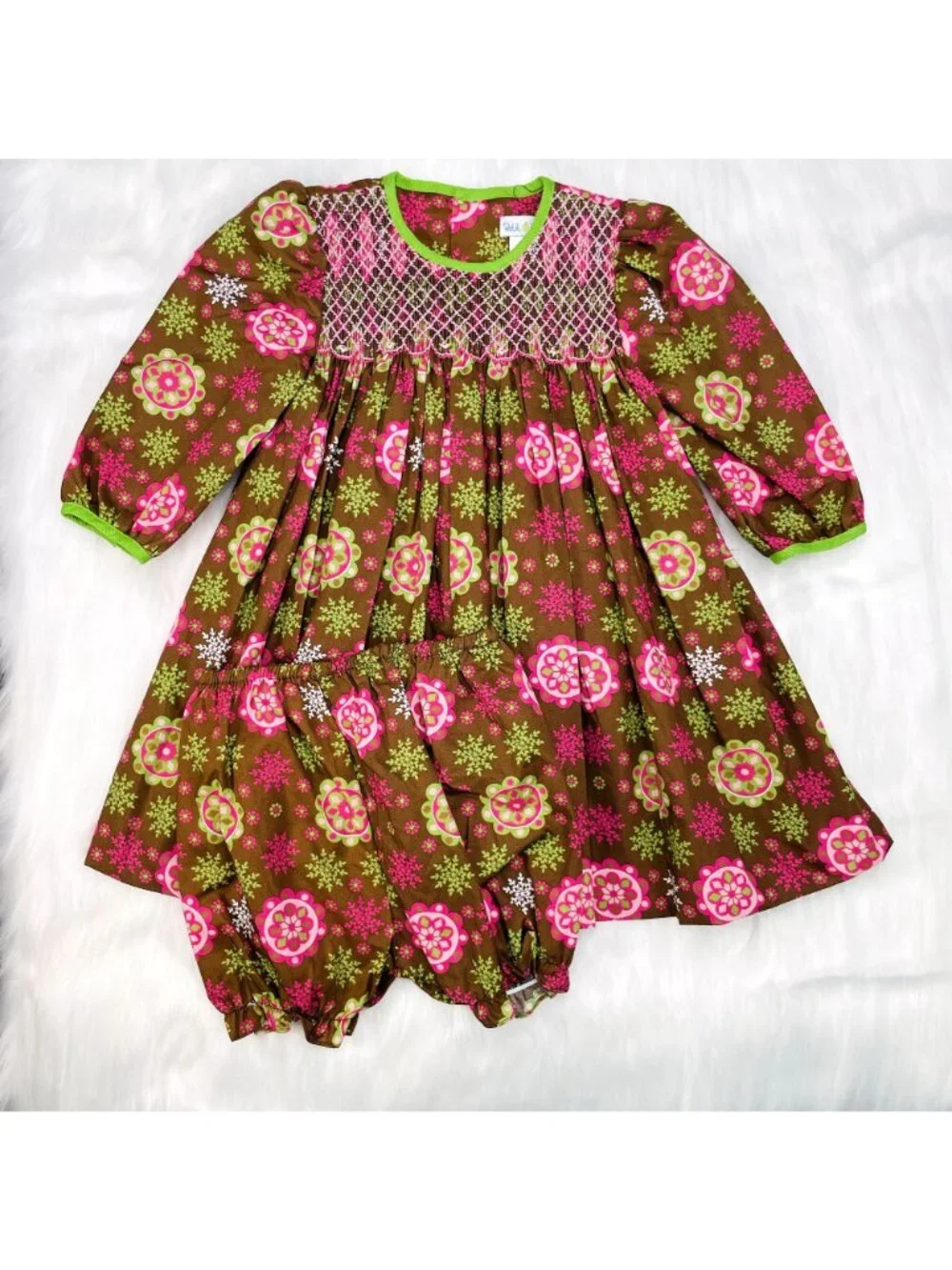 Petit Pomme Floral Long Sleeve Smocked Dress + Bloomers Set Outfit 24m +